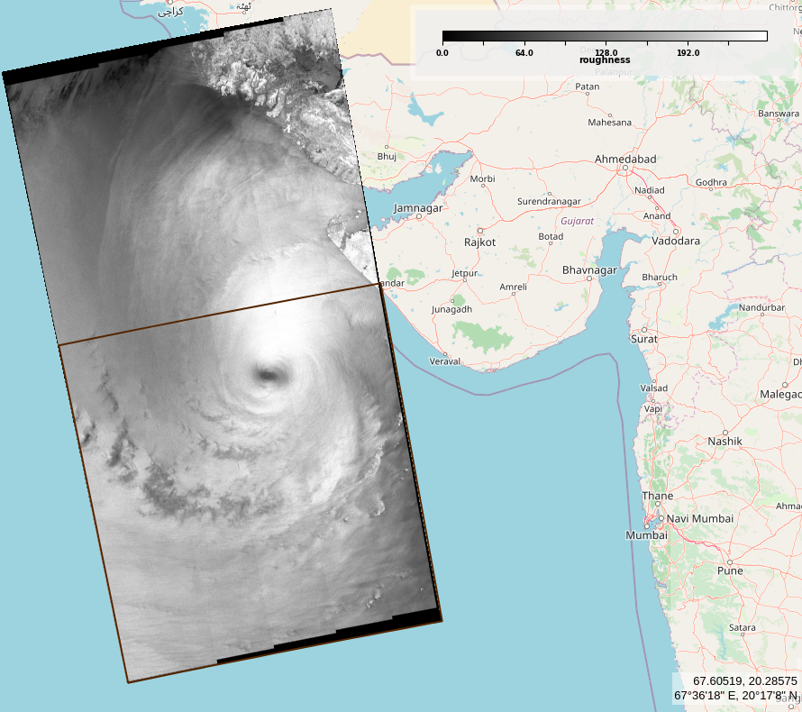 Roughness from Sentinel-1B during typhoon Vayu off Mumbai on 2019/06/14
