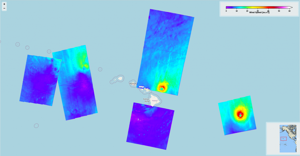 The Sentinel-1 acquisitions done over Douglas –derived sea surface wind speed